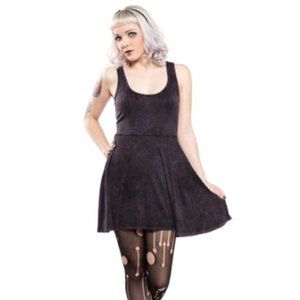 Sourpuss Clothing - Snow Washed Black Skater Dress Goth LBD Distressed Vintage